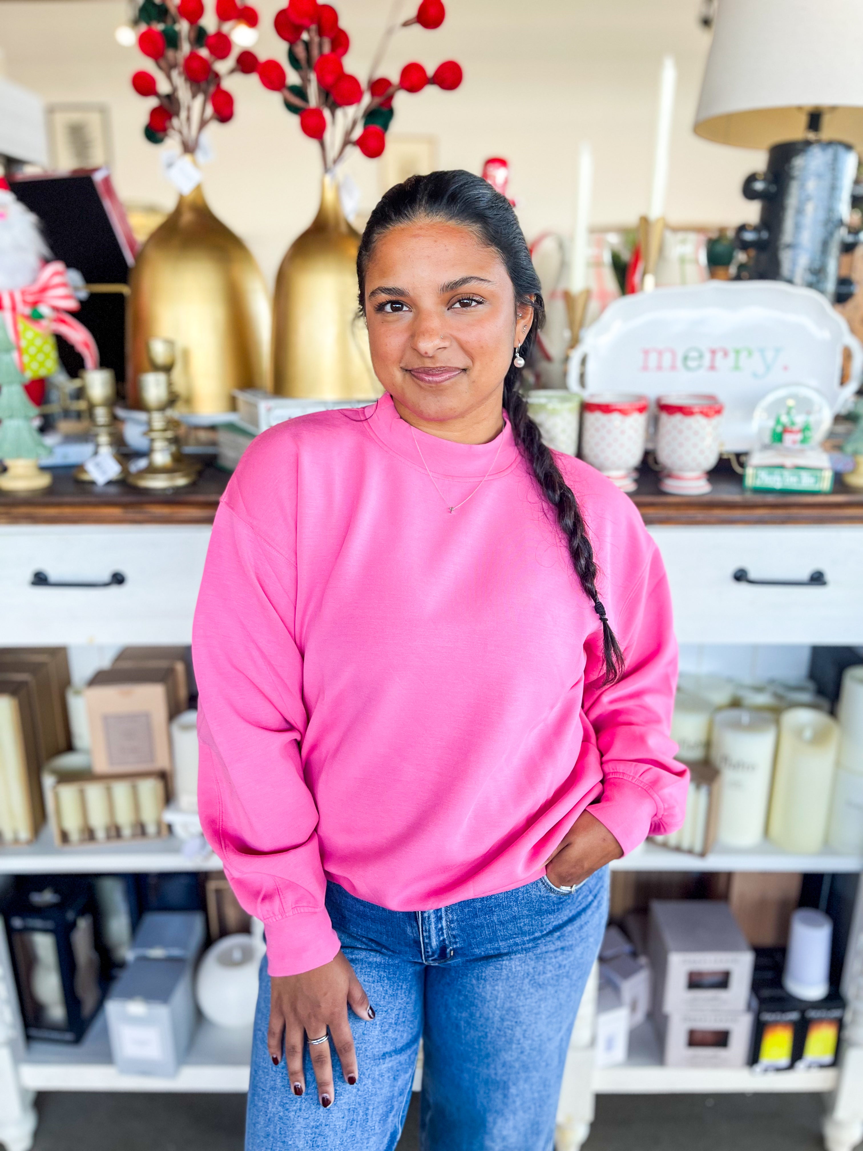 Brink Pink Modal Poly Mockneck Pullover – Kenzie Parker