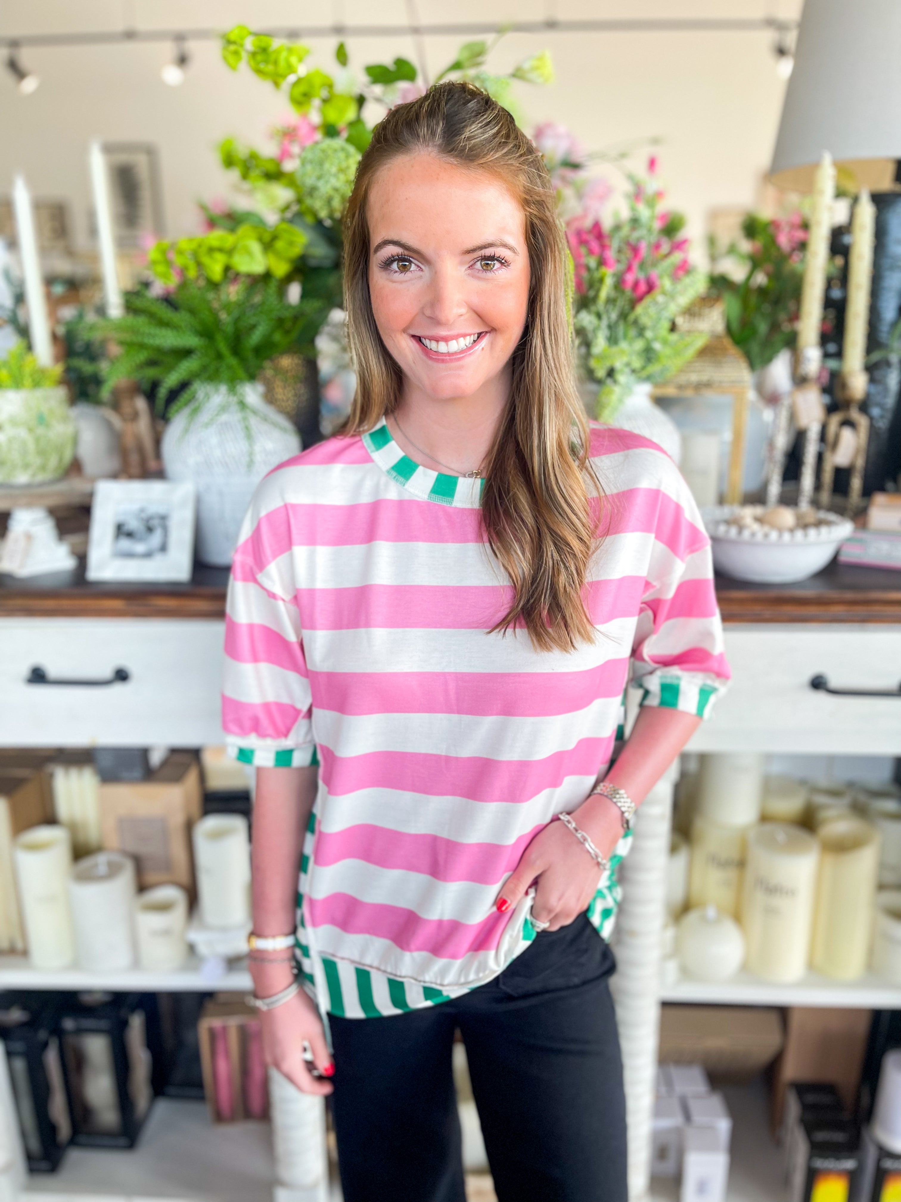 Pink Stripe Contrast Top – Kenzie Parker