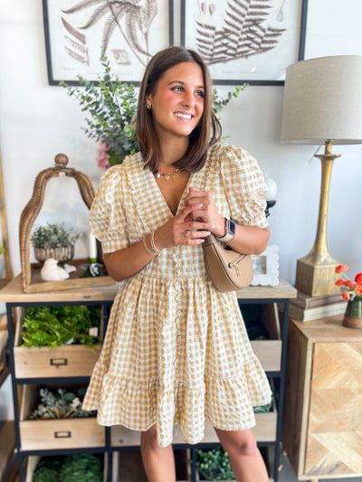 Beige Checked Baylor Dress