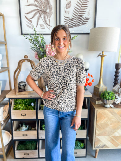 Yanali Taupe Animal Print Blouse