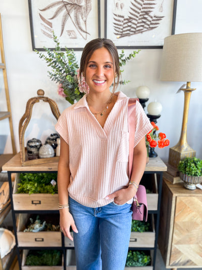Blush Vanessa Ribbed Collared Tee