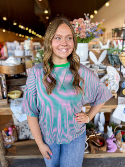 Kadence Pink Blue Stripe Top