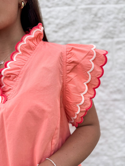 Wilder Umgee Coral Scallop Top