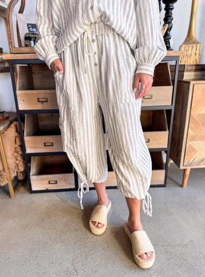 Dove Cargo Striped Pocket Pants