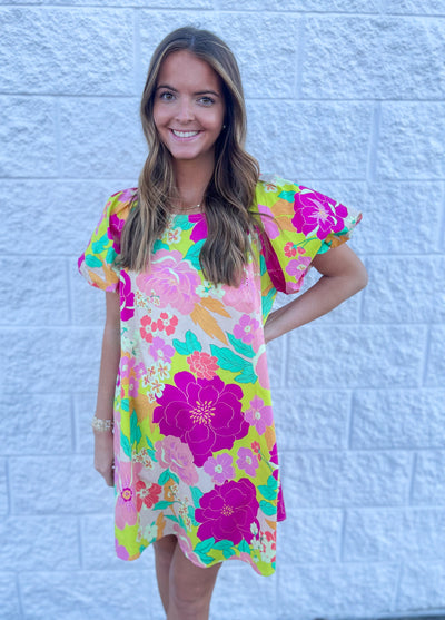 Easel Magenta Lime Iris Dress