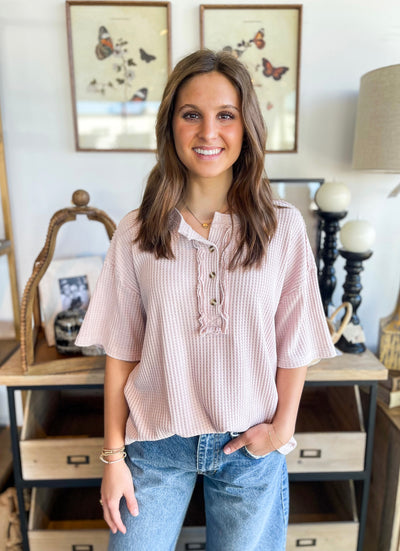 Easel Blush Thermal Knit Tiana Top
