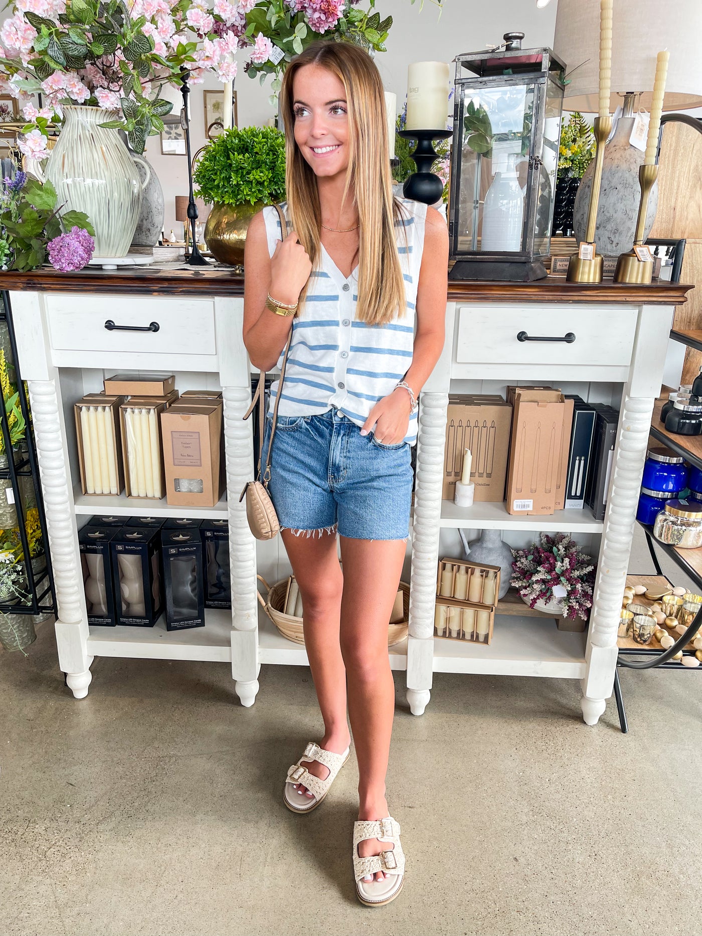 White Blue Draper Vest