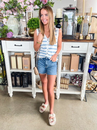 White Blue Draper Vest