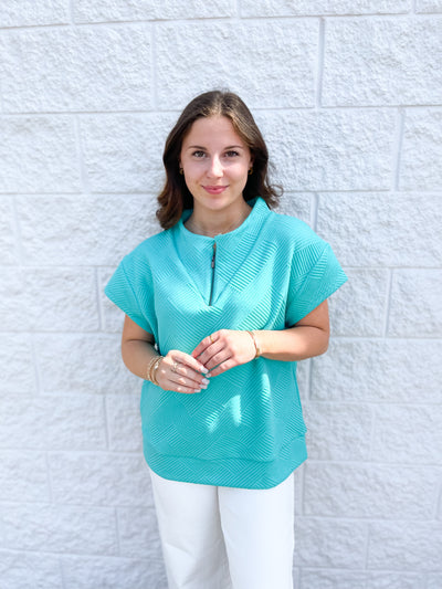 See and Be Seen Turquoise Texture Half Zip Top