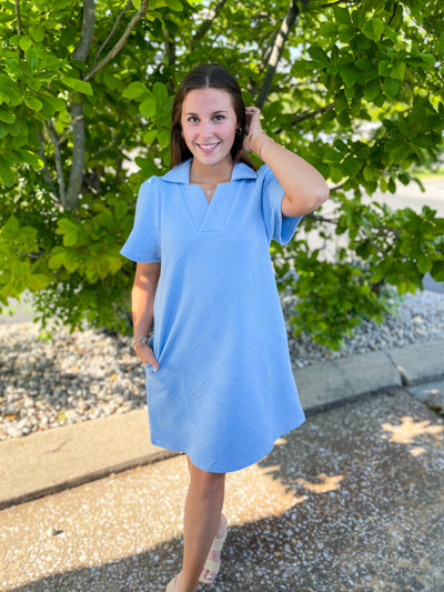See and Be Seen Blue Collared Texture Dress