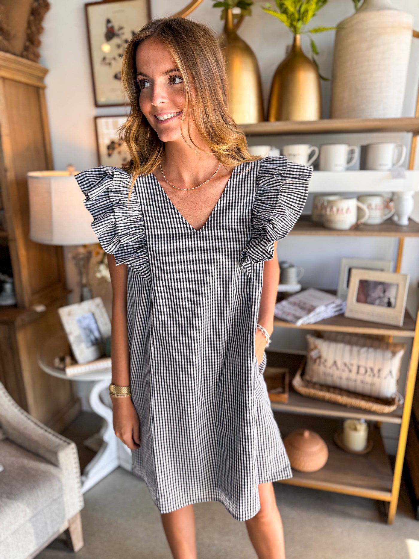 Zinna Black White Gingham Ruffle Dress