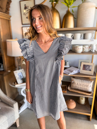 Zinna Black White Gingham Ruffle Dress