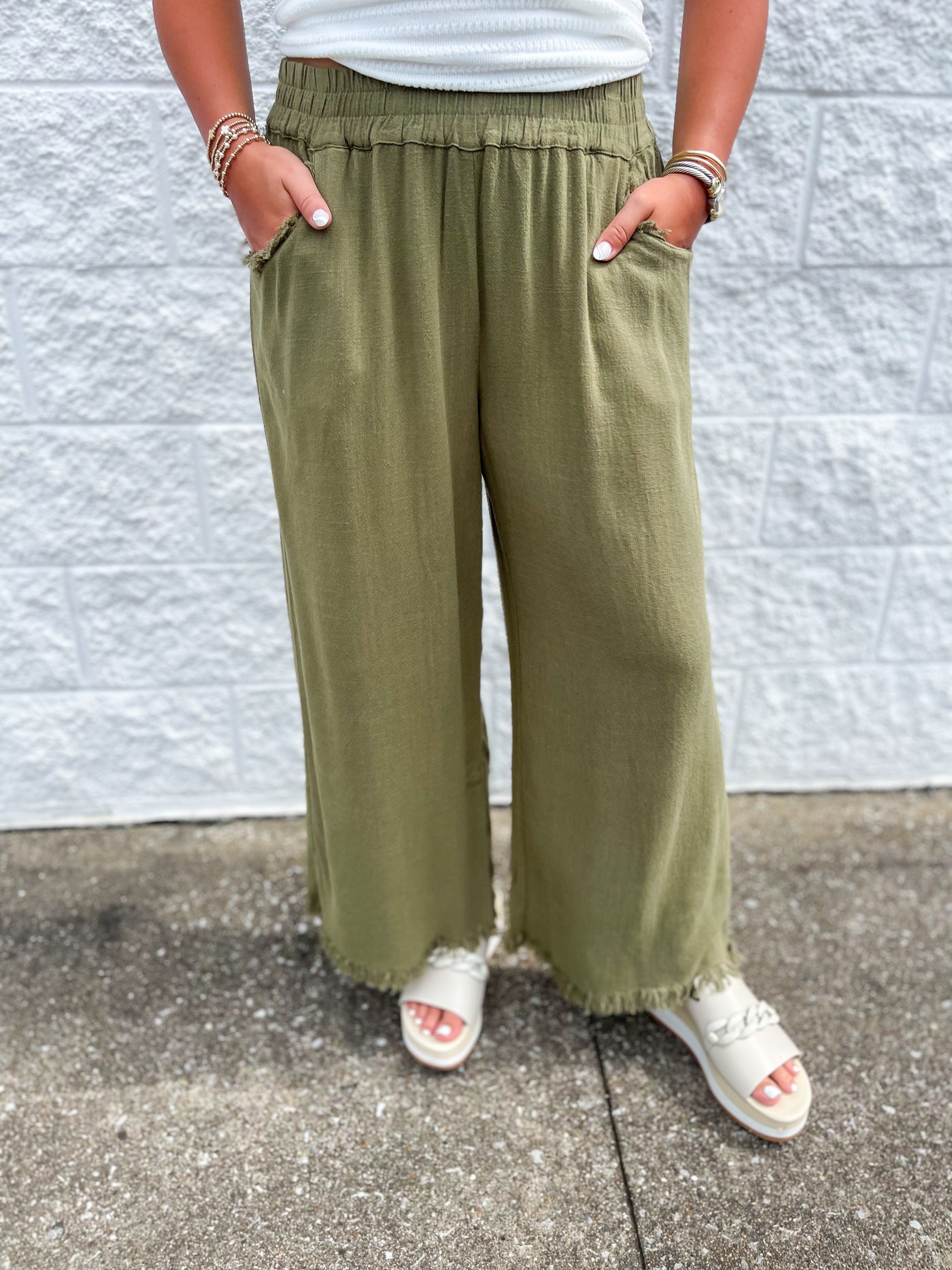 Umgee Olive Wide Leg Pant