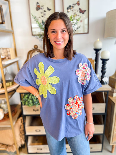 Blue Flower Patch Top