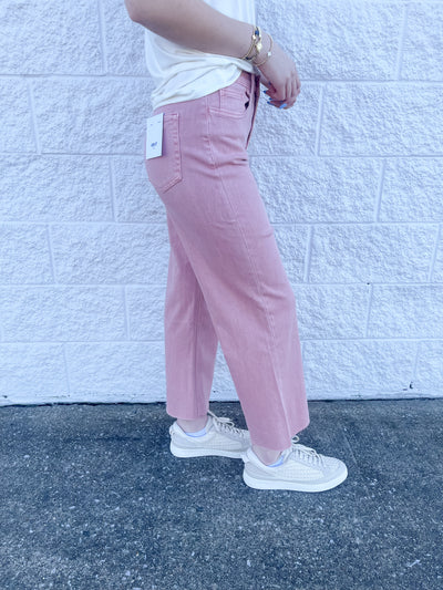 Olivia Silver Pink High Rise Crop Wide Leg Denim