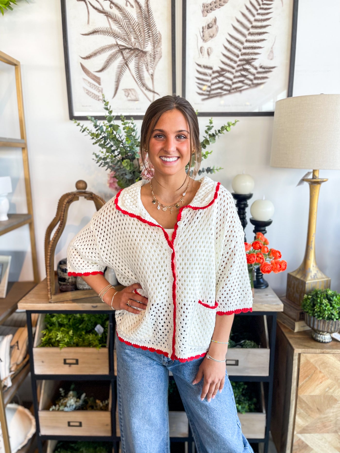 Ivory Red Whitley Top