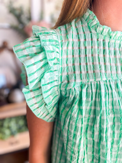Green Seersucker Bambi Top