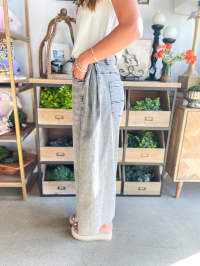 Black Denim Wide Leg Stretch