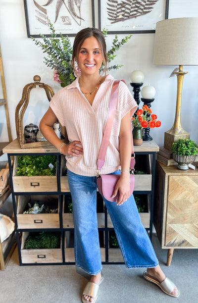 Blush Vanessa Ribbed Collared Tee