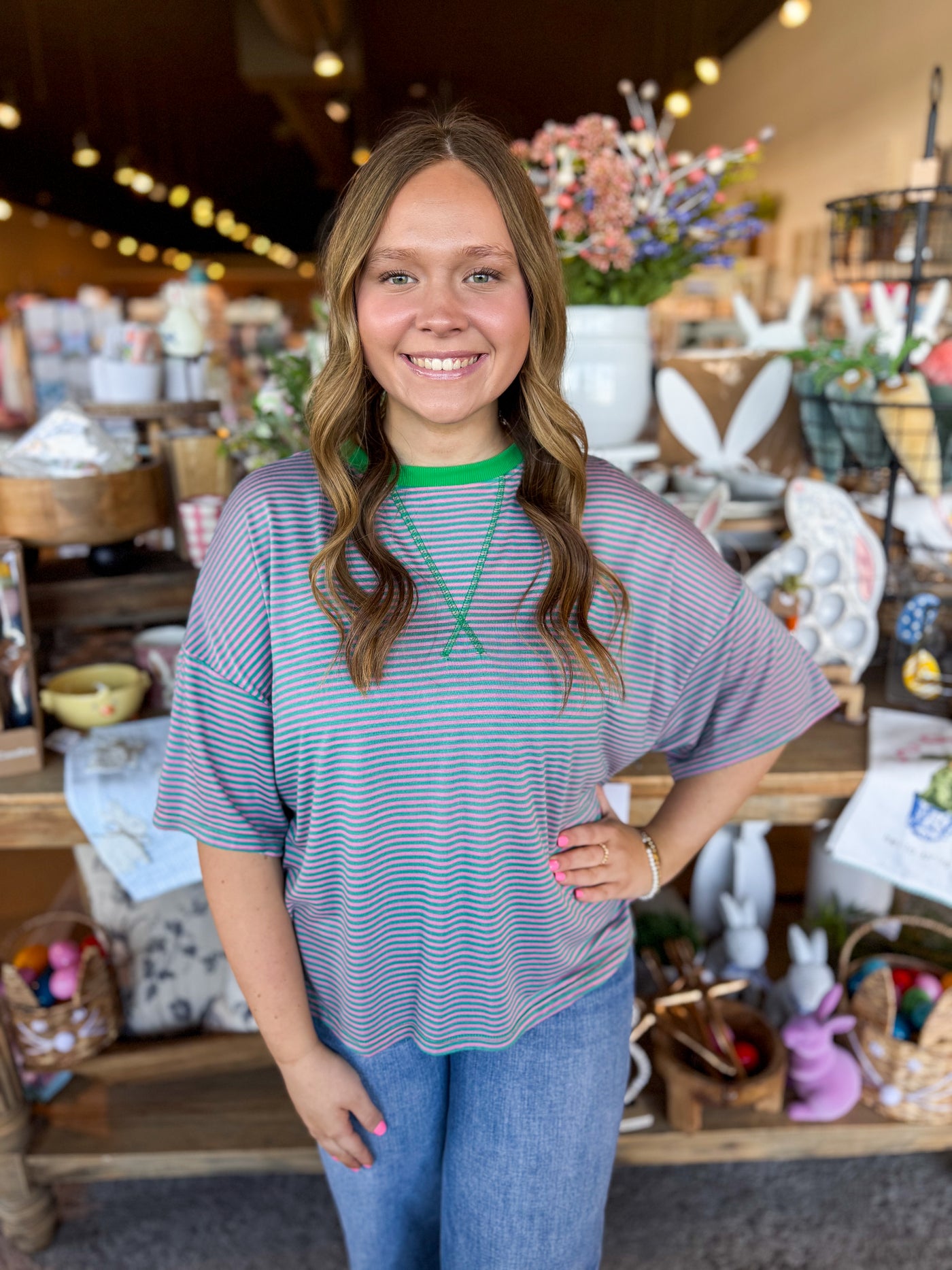 Kadence Pink Blue Stripe Top