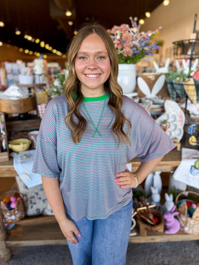 Kadence Pink Blue Stripe Top