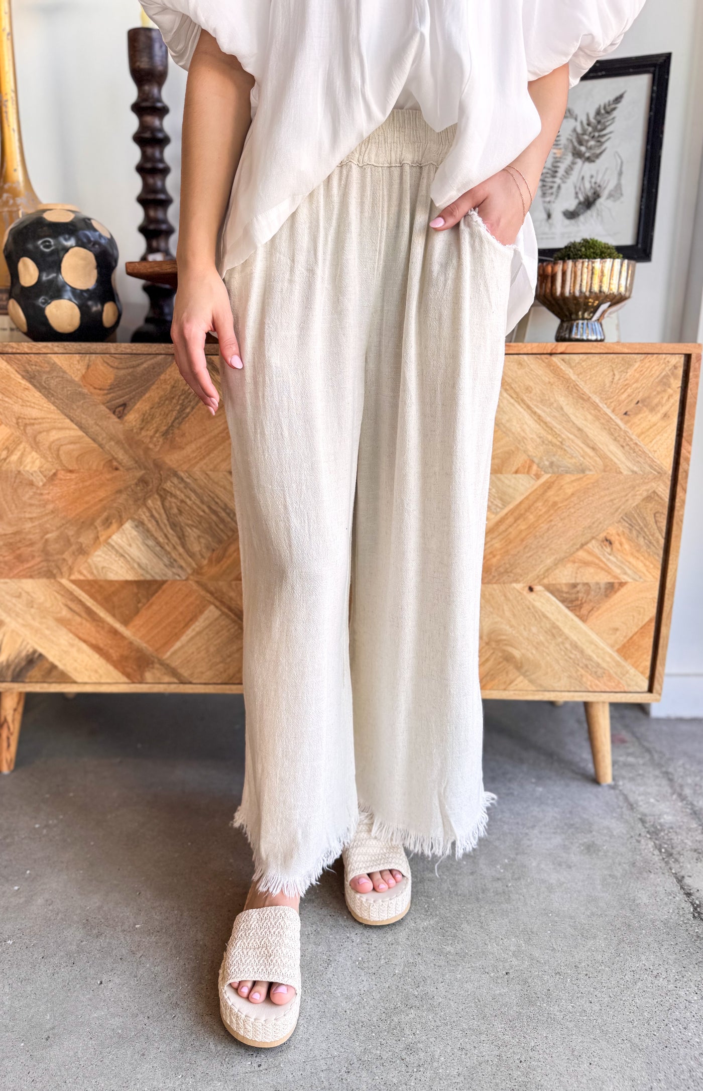 Umgee Oatmeal Wide Leg Pant