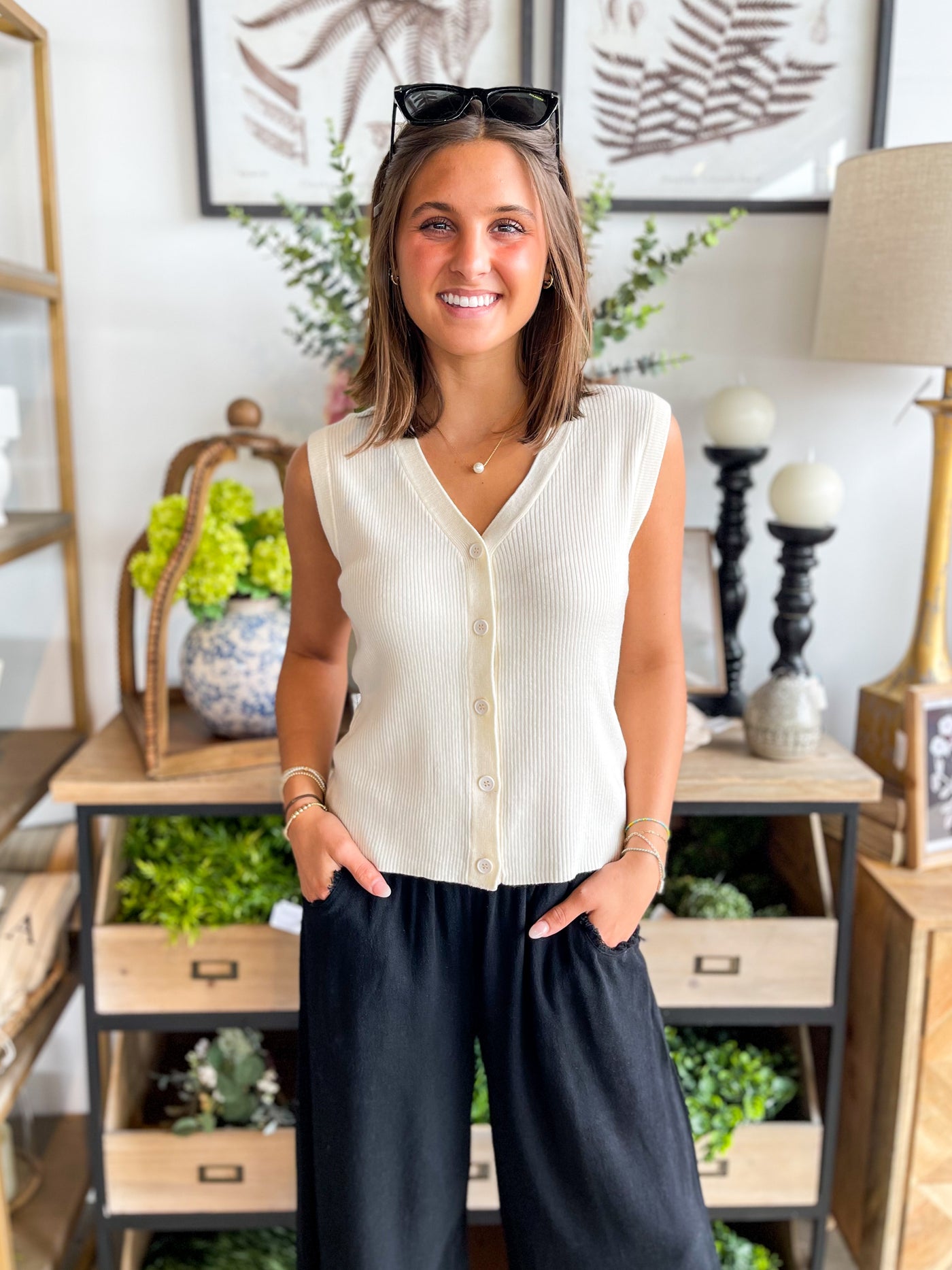 McKenzie Ivory Ribbed Button Vest
