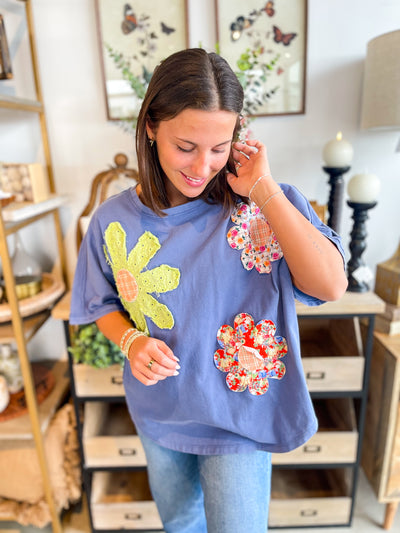 Blue Flower Patch Top