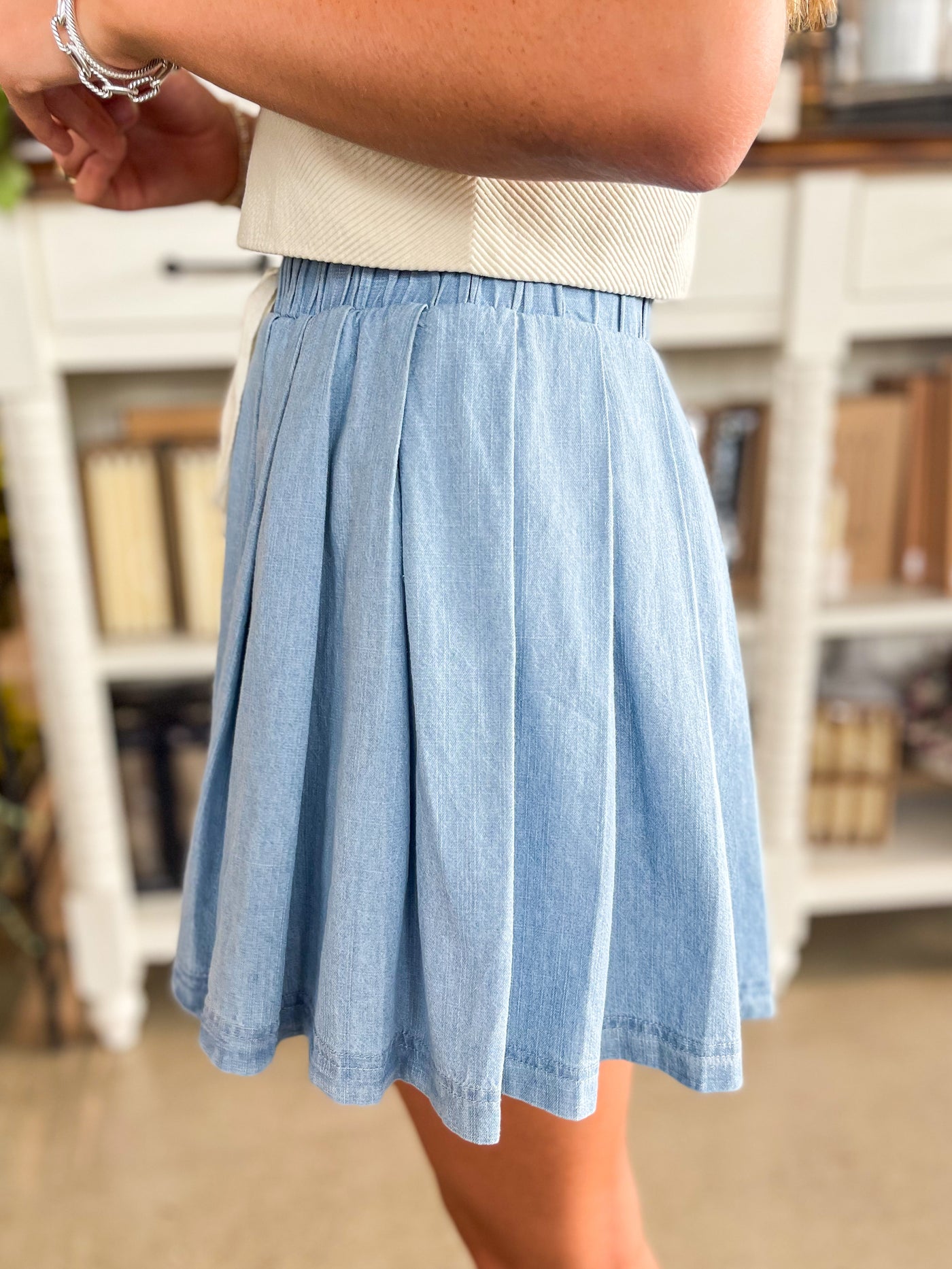Lexi Entro Blue Denim Pleated Skort