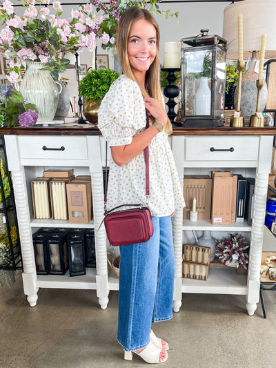 Ivory Floral Print Peplum Morgan Top