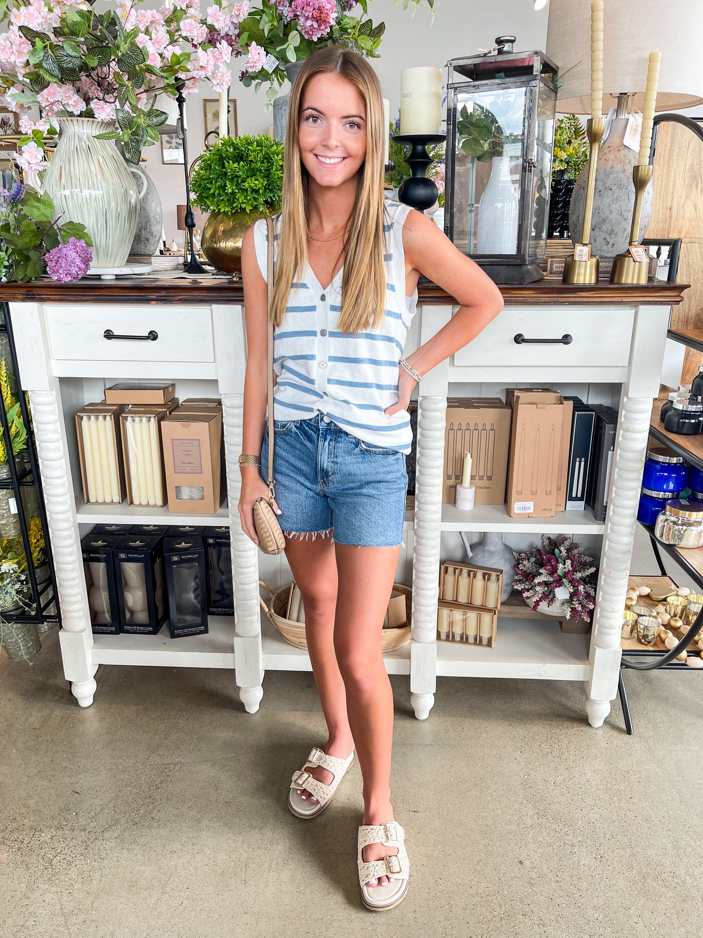 White Blue Draper Vest