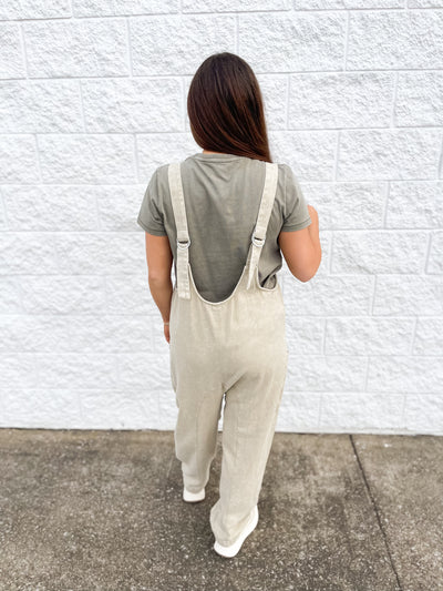Taupe Mineral Washed Jumpsuit