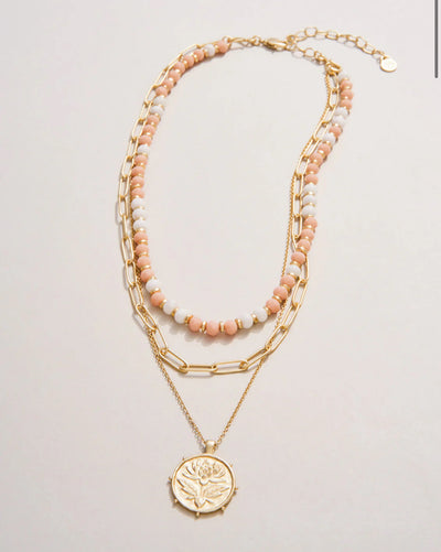 Spartina Lotus Layered Necklace 18” Blush