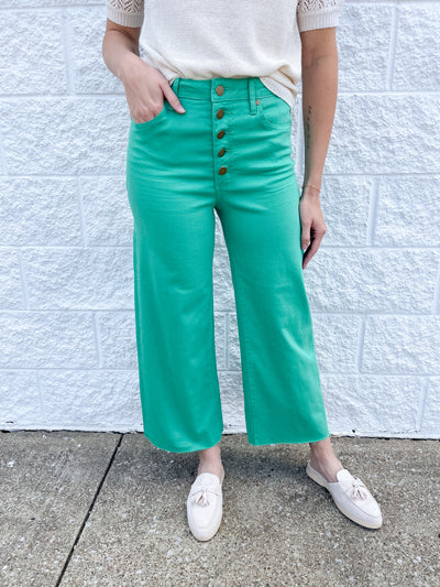 Clover Green Button Front Wide Leg Pants