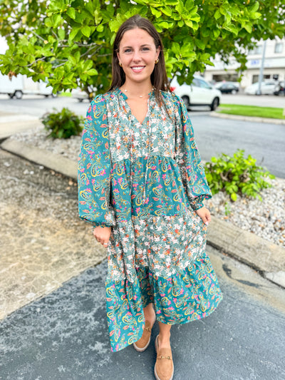 Teal Mix Barah Dress