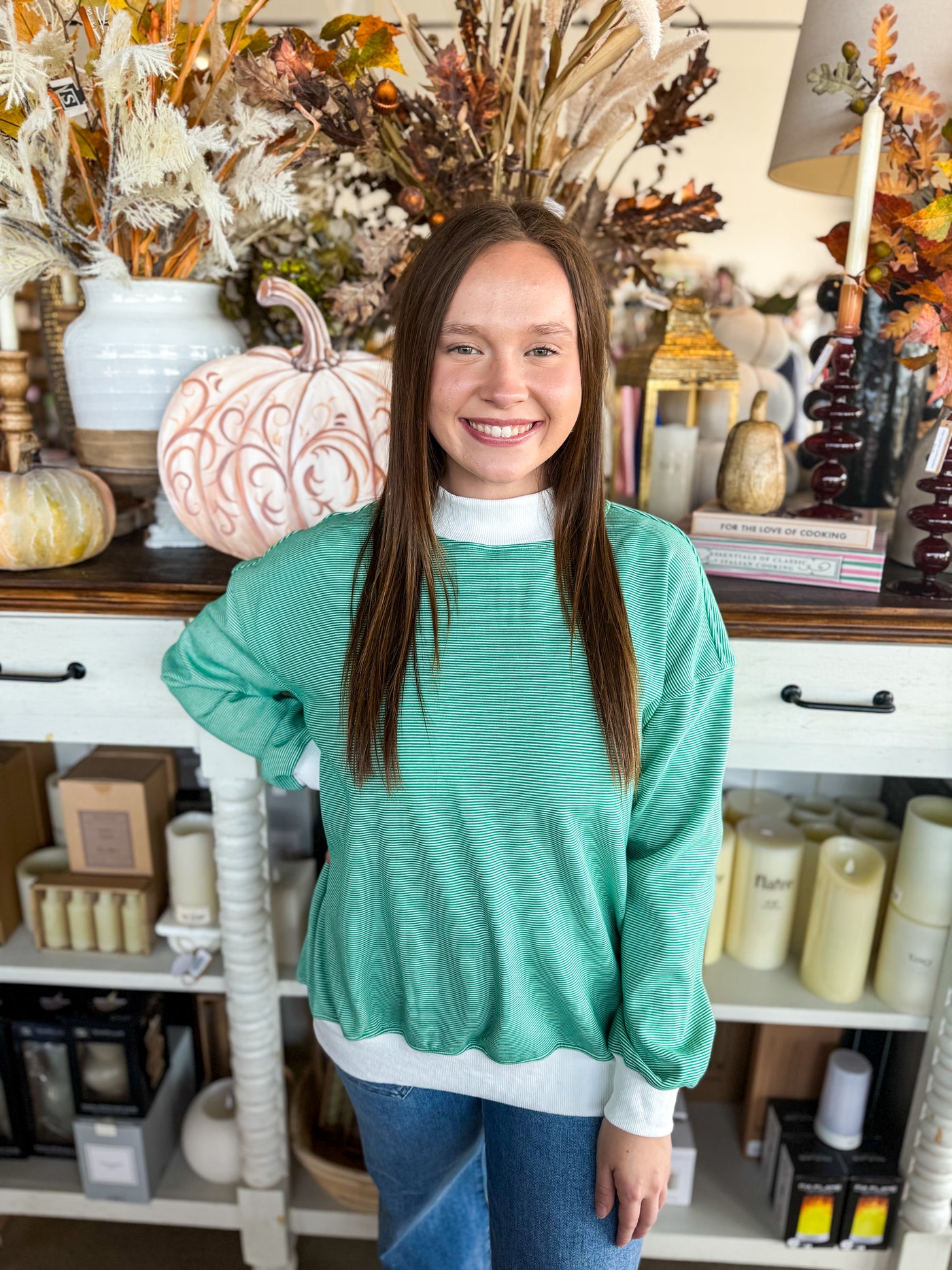 Kelly Green Stripe Mock Neck Sweatshirt – Kenzie Parker