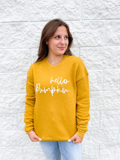 Mustard Hello Pumpkin Graphic Sweatshirt