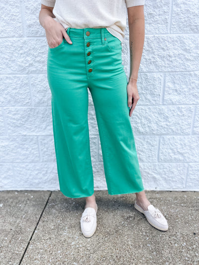 Clover Green Button Front Wide Leg Pants