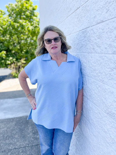 See and Be Seen Drop Shoulder Blue Top