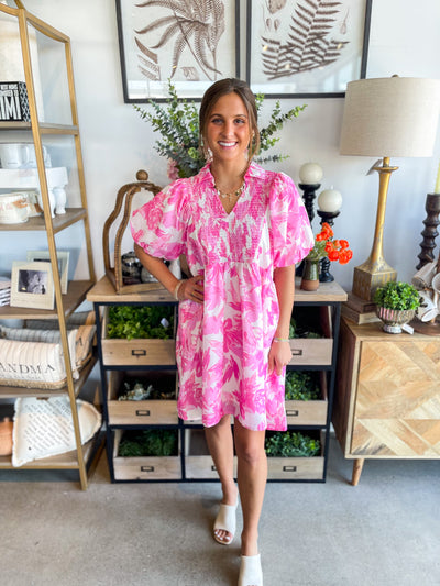 Viana Pink White Floral Dress