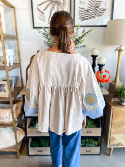 Zaylah Taupe Blue Blouse