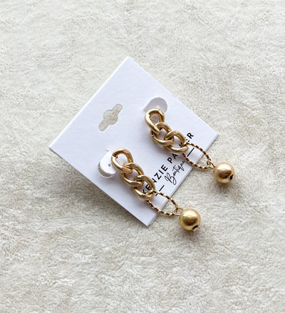 Libby Worn Gold Chain&Ball Brass Earrings
