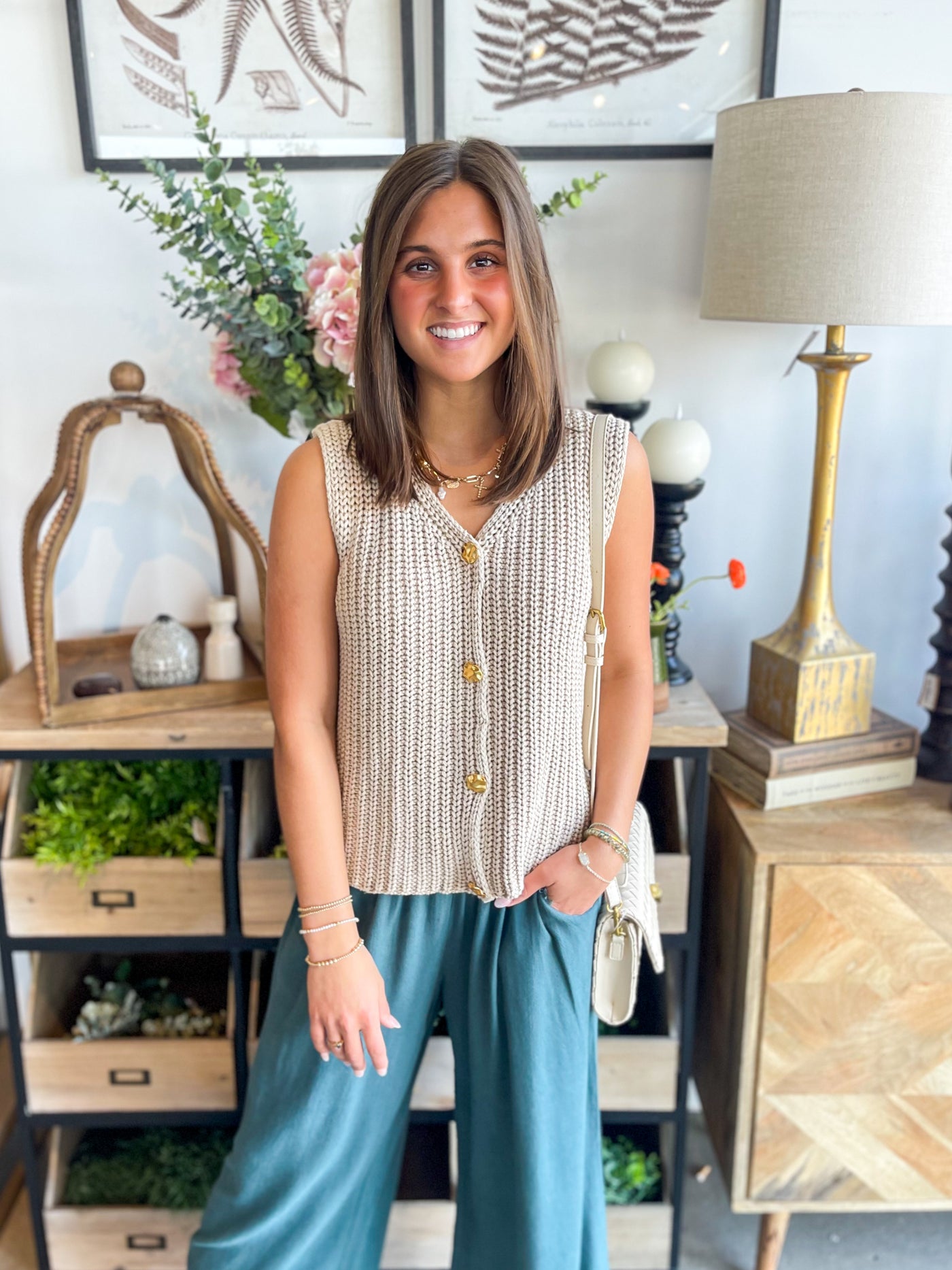 Yasmine Jodifl Taupe Sweater Button Vest