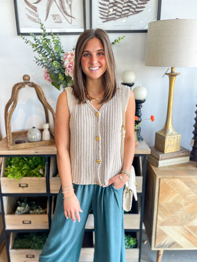 Yasmine Jodifl Taupe Sweater Button Vest