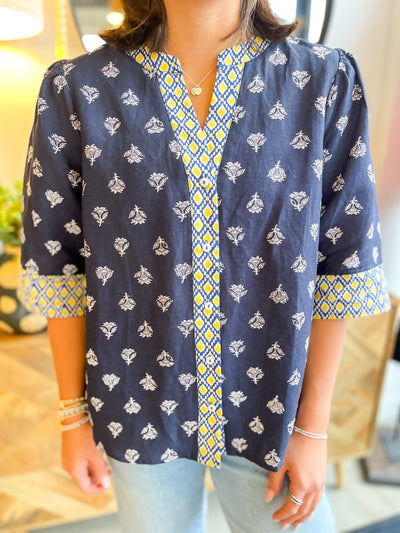 Voy Floral Contrast Azari Top