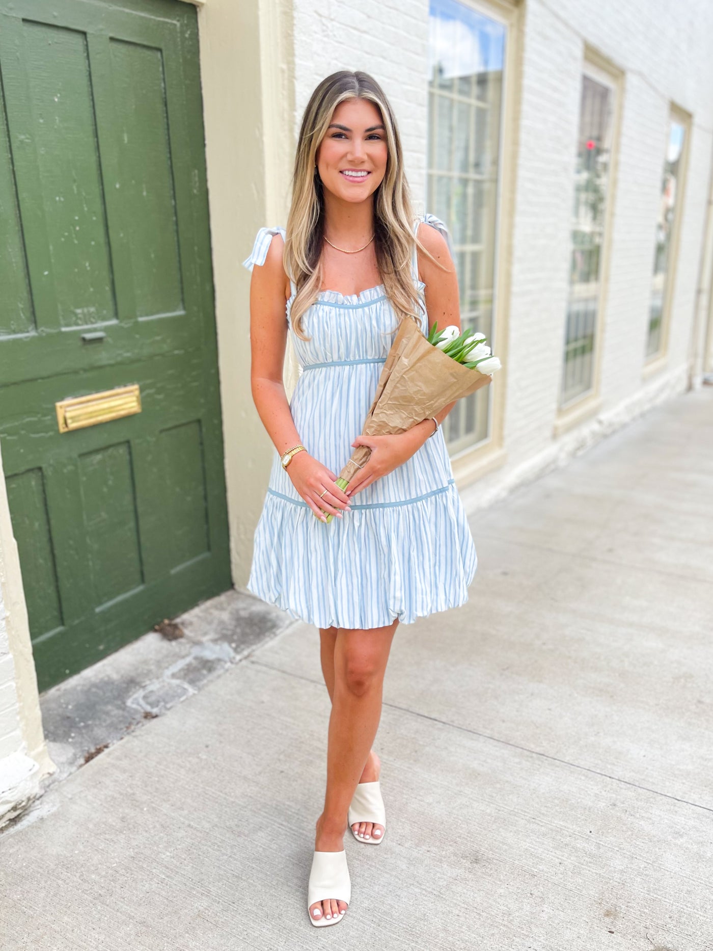 Blue Stripe Jaylen Bubble Dress