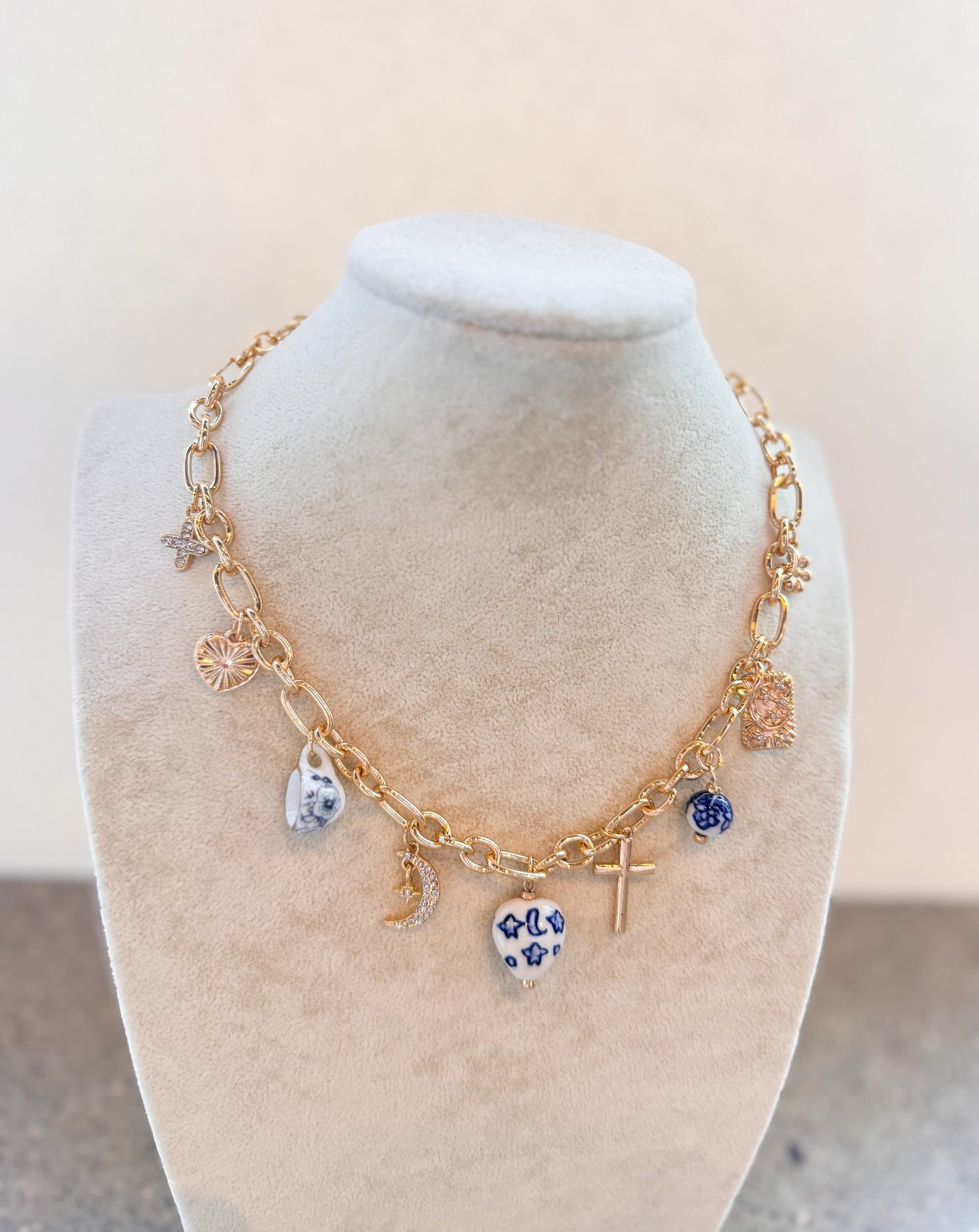 Ceramic Heart&Multi Charm Necklace