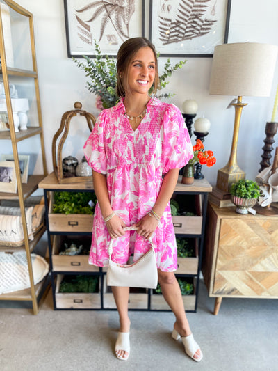 Viana Pink White Floral Dress
