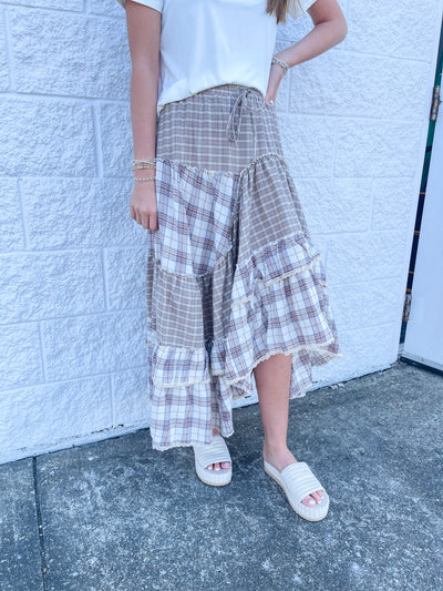 Easel Plaid Mix Tapered Skirt