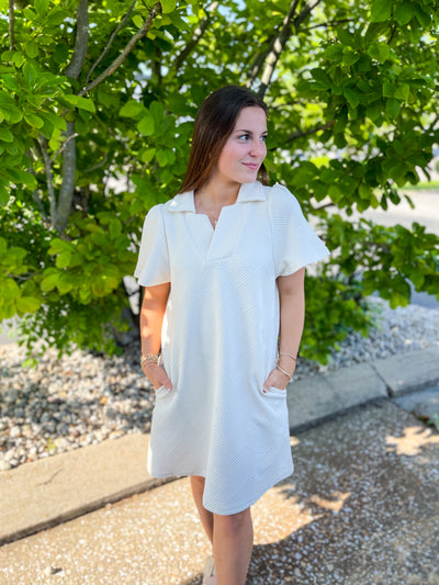 See and Be Seen Cream Collared Texture Dress